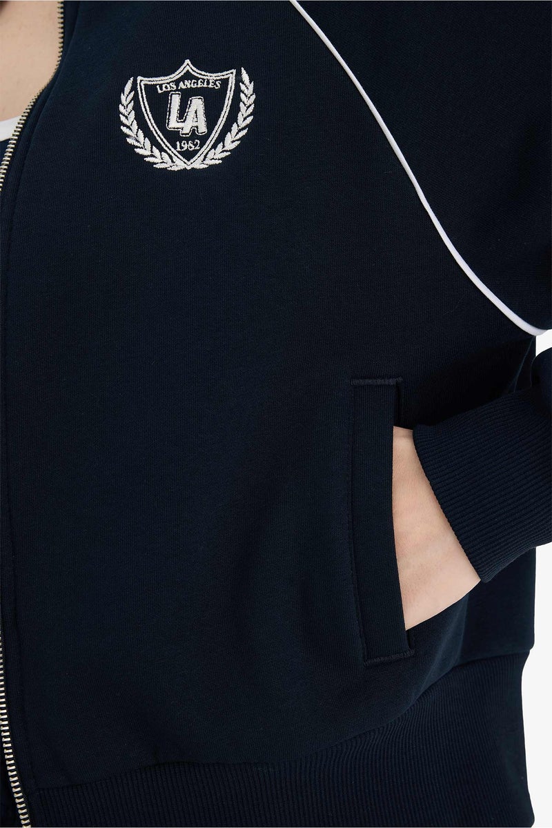 DeFacto Blue Woman Loose Fit Half Turtleneck Thick Fabric Zip-Up Sweatshirt Casual - Image 5